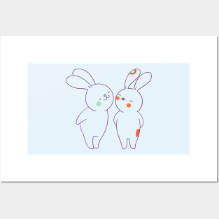 Cute couple love bunny-Valentines Posters and Art